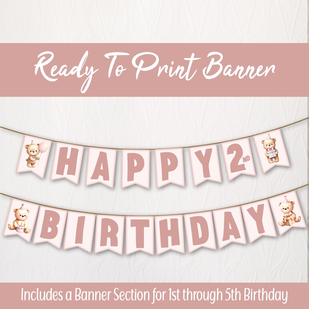 Printable Happy Birthday Banner: Teddy Bear Themed Bunting (PDF ...