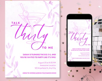 Talk Thirty to Me 30th Birthday Invitation Template: Editable Canva Digital Download