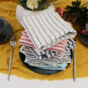 Natural Linen Napkins, Linen Table Runner, Wedding Table Decor, Stripes, Light Color Napkins, Washed Heavy Linen Napkin Any Quantity