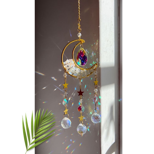 Opal Crystal Suncatcher with Quartz Gemstones, Wall Hanging room Decor, Rainbow maker, Gift for her