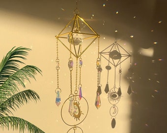 Celestial Elements Sun catcher with Opal crystal prisms, Home decor wall hanging Gift