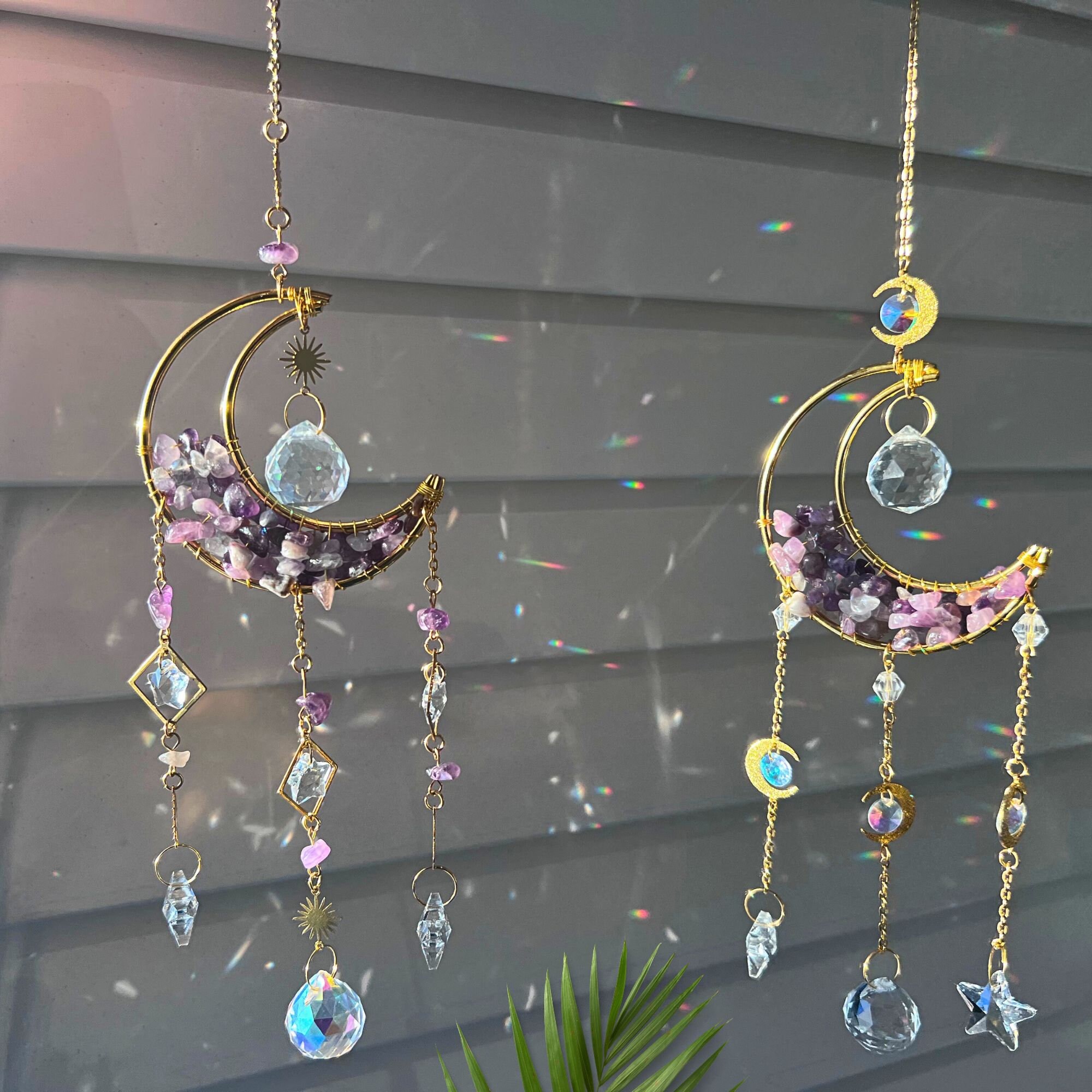 Amethyst Moon Gemstone Suncatcher, Light Catcher, Amethyst Stone