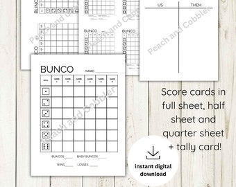 Basic Bunco | Minimalist Bunco score card and tally sheet printable digital download