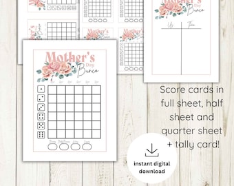 Mothers Day Bunco score card and tally sheet printable digital download