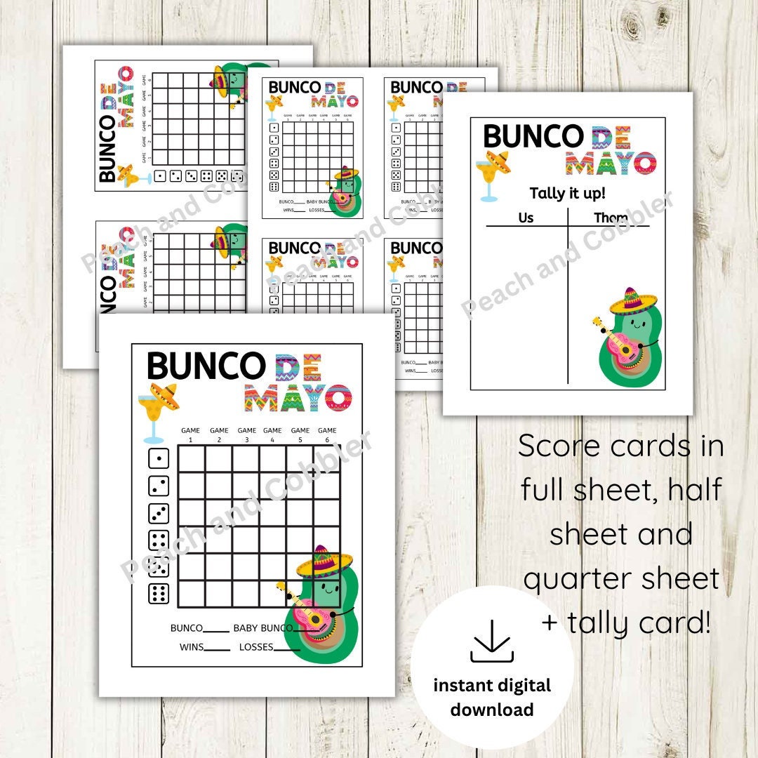 Bunco de Mayo scorecard and tally sheet printable digital download