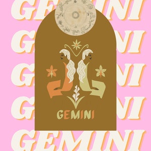 DIGITAL download Gemini Print, Gemini Poster, Zodiac Print, Astrology Print, Star Sign Wall Art, Gemini Zodiac Art,