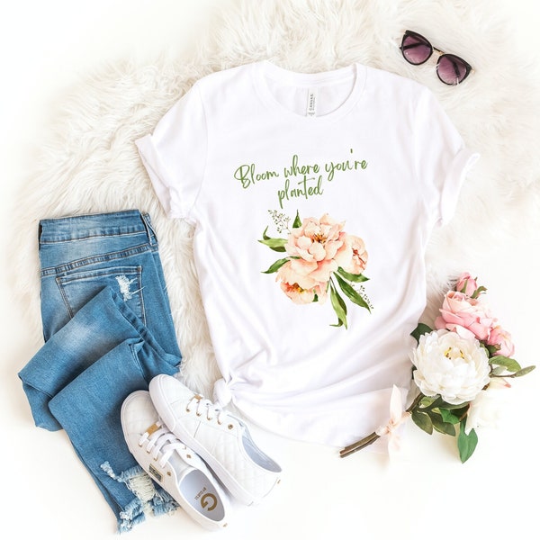 Bloom where you’re planted Soft Floral Unisex Heavy Cotton Tee - Cottage Life Gift, Gardener Gift
