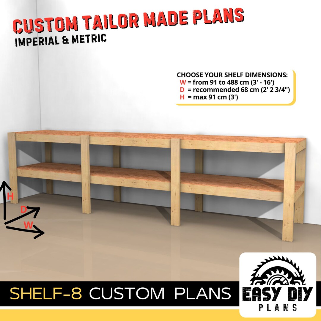 Custom DIY Workbench & Storage PLANS Diy Easy Shelf Custom Plans Garage