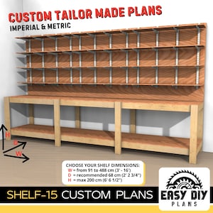 DIY Shelf CUSTOM PLANS with Storage and Workbench Diy Garage Shelf Tool Organizer Easy Shelf Woodworking Downloadable Build Plans MODEL15
