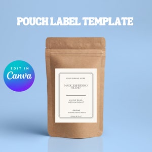 Minimalist Editable Pouch Label Template, CANVA, Coffee Tea Pouch Label, Supplement Packaging Label, Bath Salt Label, Printable Custom Label