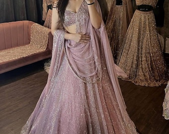 Wunderschöne babyrosa indische Lehenga Choli für Frauen, bereit zum Tragen für Brautjungfern, Designer-Lengha Choli-Brautmode und Partykleidung nach Maß