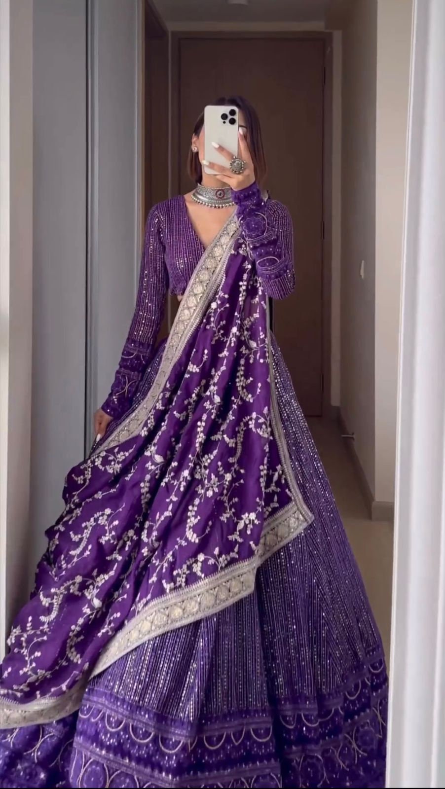 Violet top bridal lehenga
