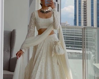 Choli Lehenga blanc pour femme prêt-à-porter choli de La Canée pour fille tenues de demoiselles d'honneur lehengas de mariage de créateur indien sur mesure