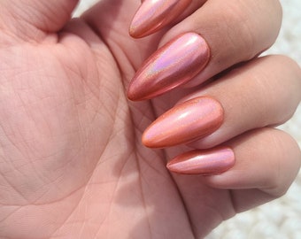 Coral Chrome 10pc Press on Nail set