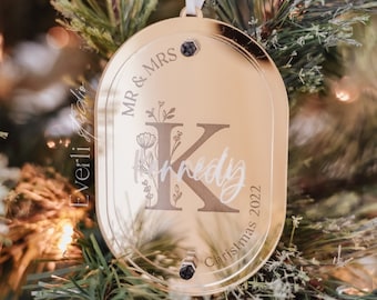 Mr & Mrs Christmas Ornament | Monogram Newlywed Keepsake | Just Married | Merry Married Wedding Couple Gift | First Christmas as Mr Mrs