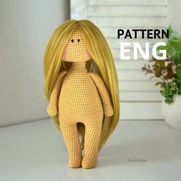 Doll pattern 12 inches, doll body blank, crochet pattern