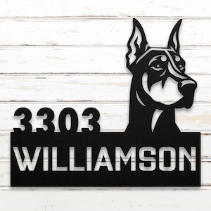 Personalized Doberman Metal Address Sign, American-Made Gift for Dog Lovers