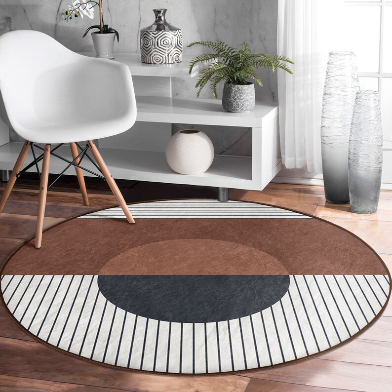 Abstract Round Rug Nonslip Circle Rug Striped Anti Slip Etsy