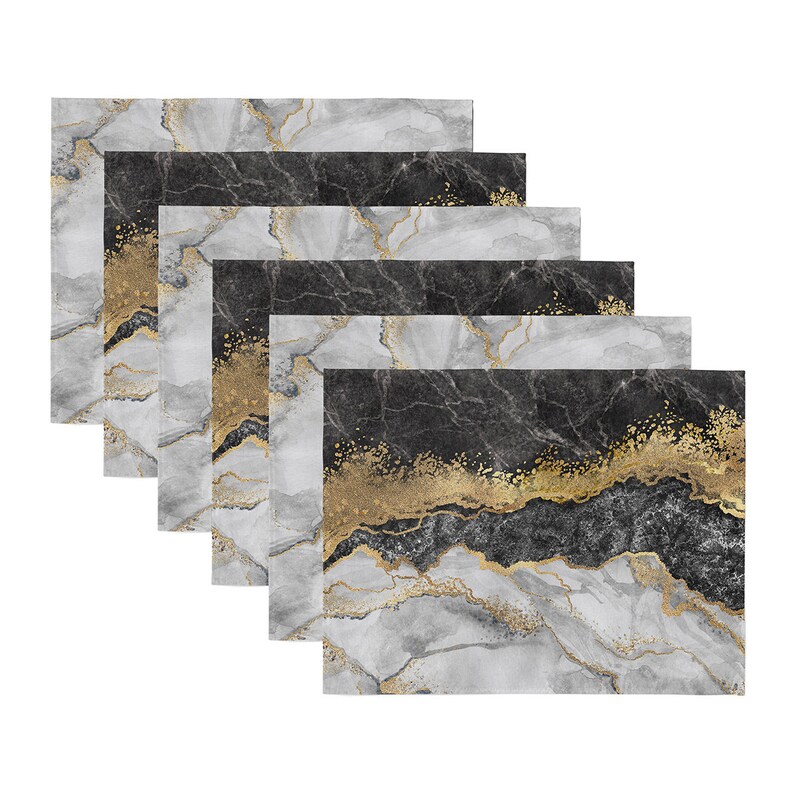 Set of 6 Marble Design Placemats Black & Gold Marble Etsy