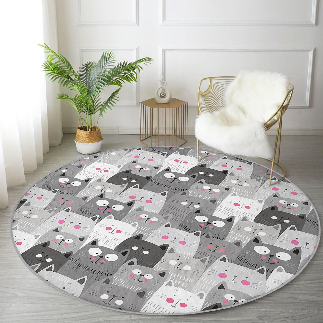Gray Rug With Cats Cute Cat Lover Carpet for Kids Modern Etsy