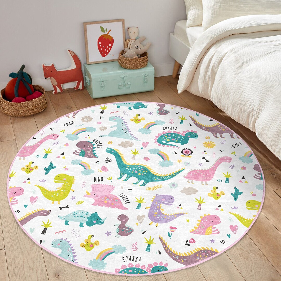 Dinosaur Themed Rug Dinosaur Nursery Rug Colorful Kids Room Etsy