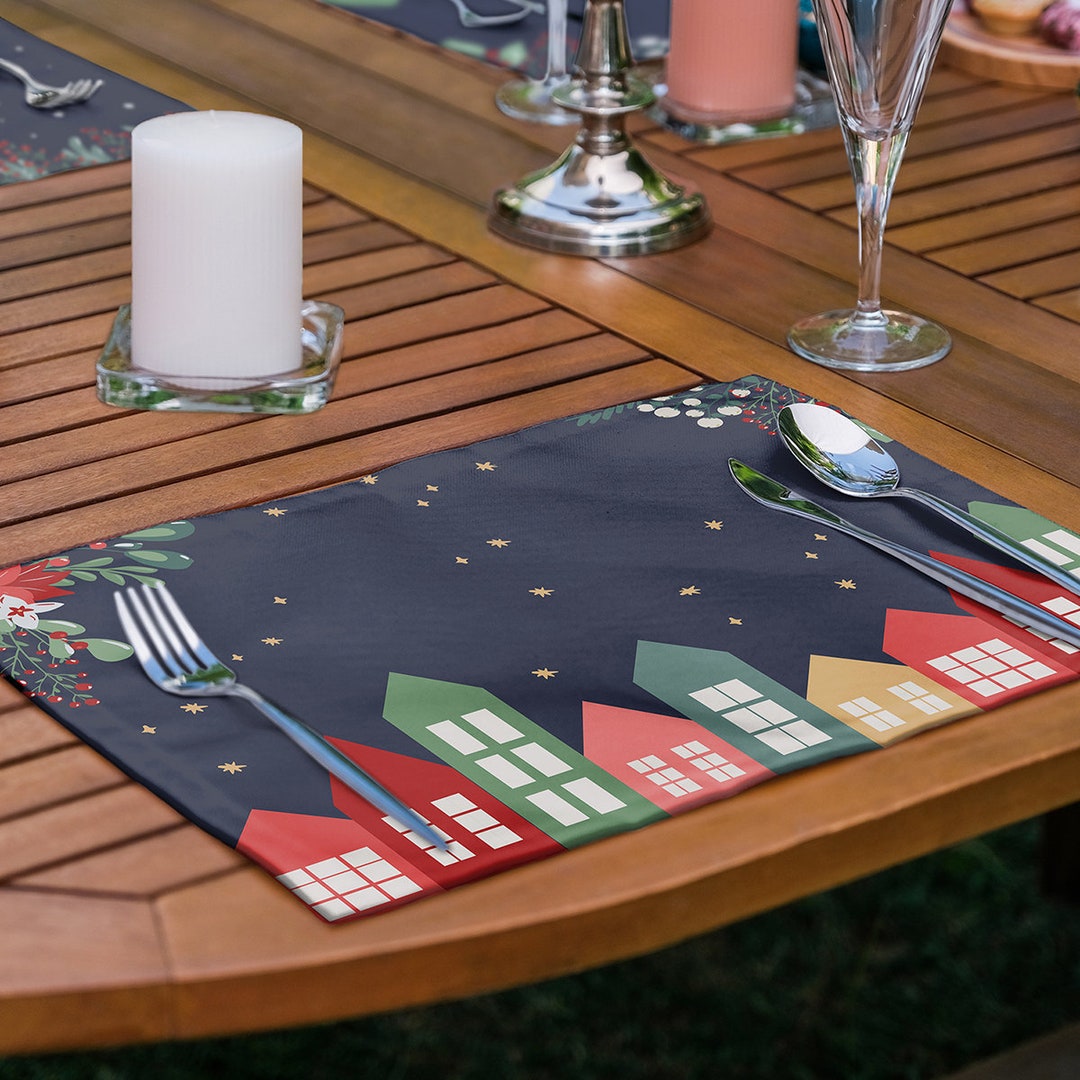 Set of 6 Blue Christmas Placemats Xmas Themed Placemat Xmas Etsy