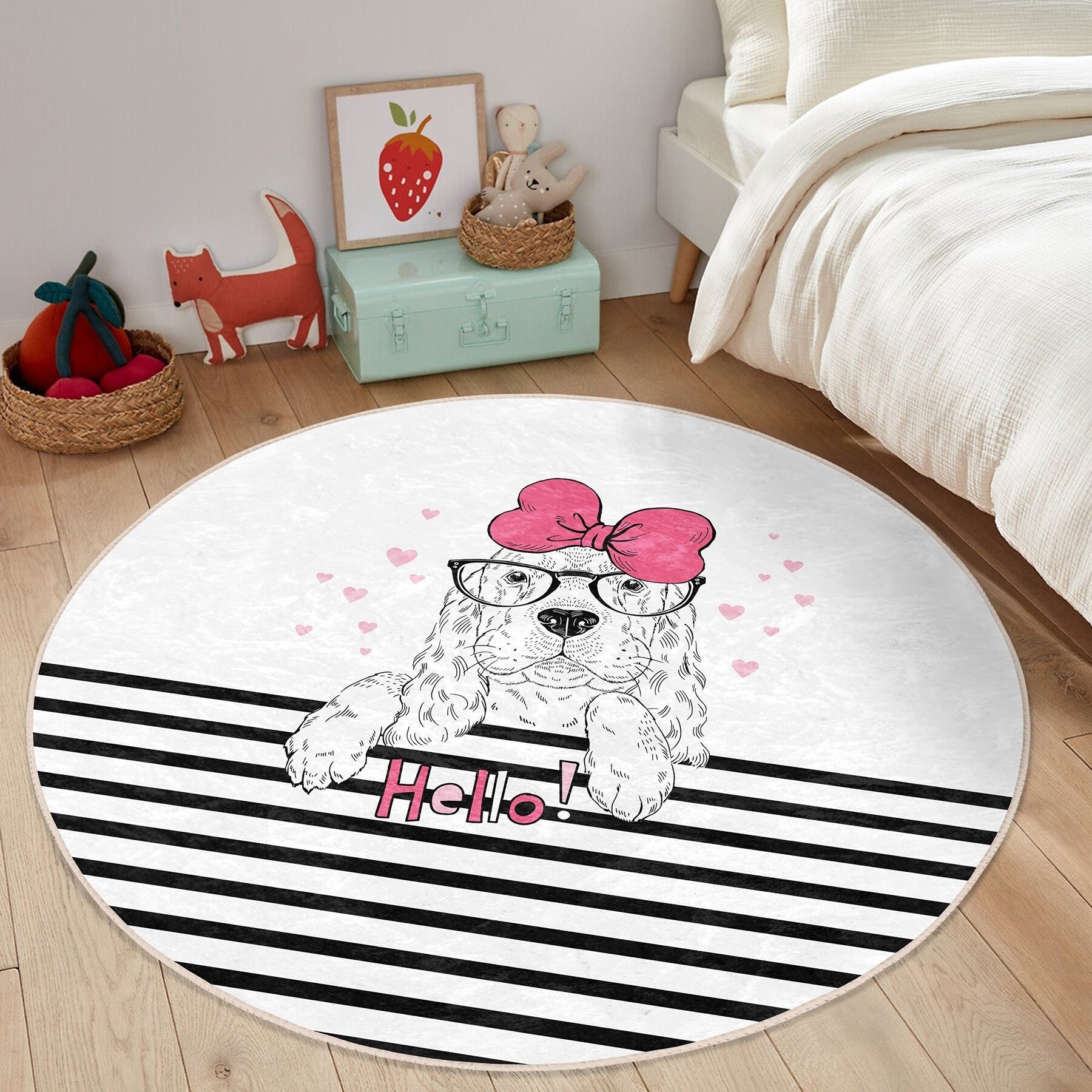 Round Area Rugs 4 Ft Animal Cat Dog Paw Puppy Footprint Floor Mat Carpet  Non-Slip Machine Washable Kids Play Living Room Hall Bedroom