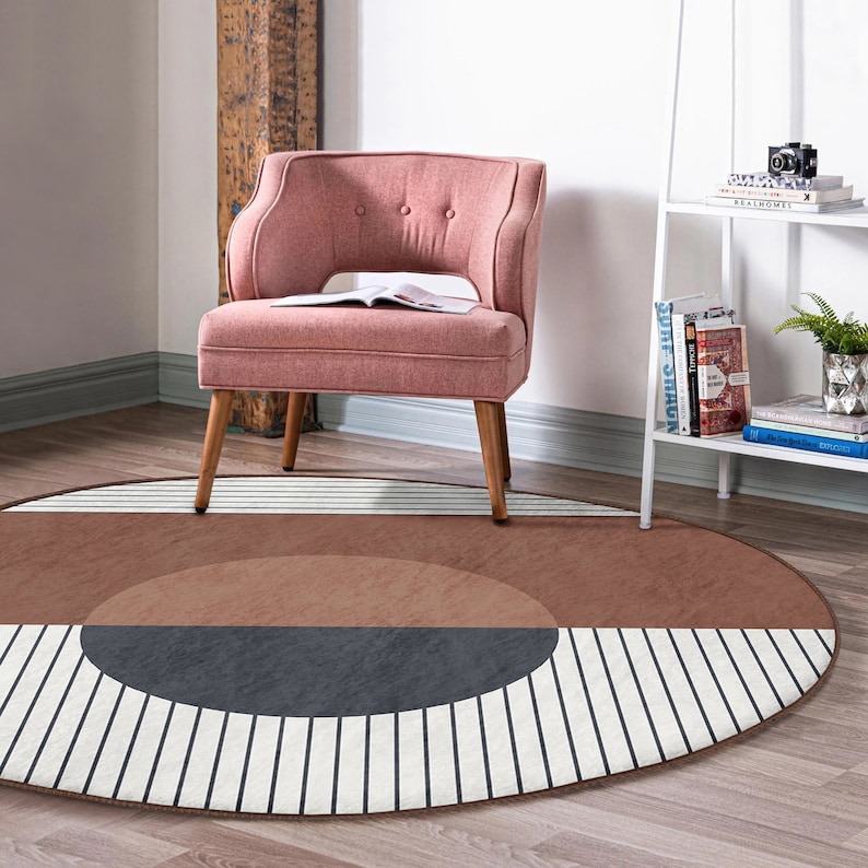 Abstract Round Rug Nonslip Circle Rug Striped Anti Slip Etsy