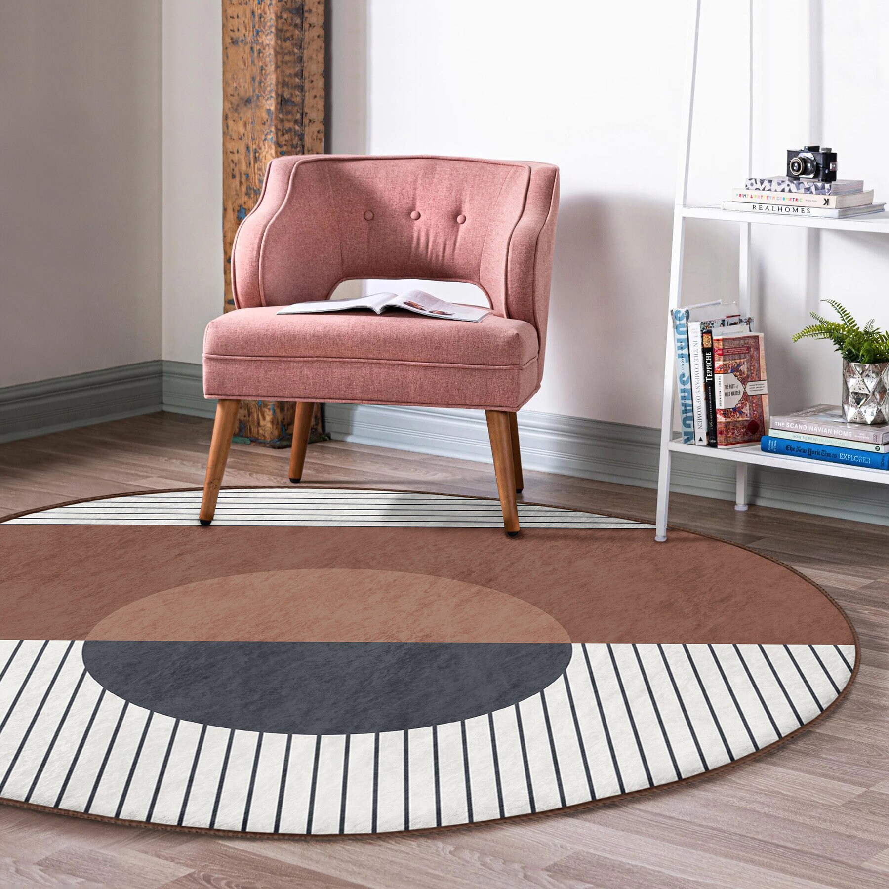 Abstract Round Rug Nonslip Circle Rug Striped Anti Slip Etsy