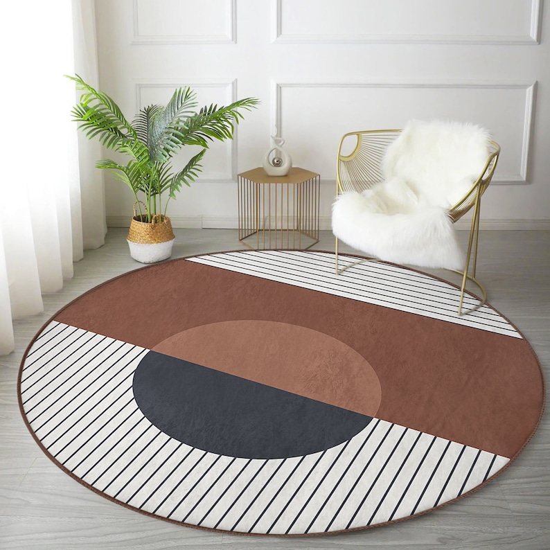 Abstract Round Rug Non-slip Circle Rug Striped Anti Slip - Etsy