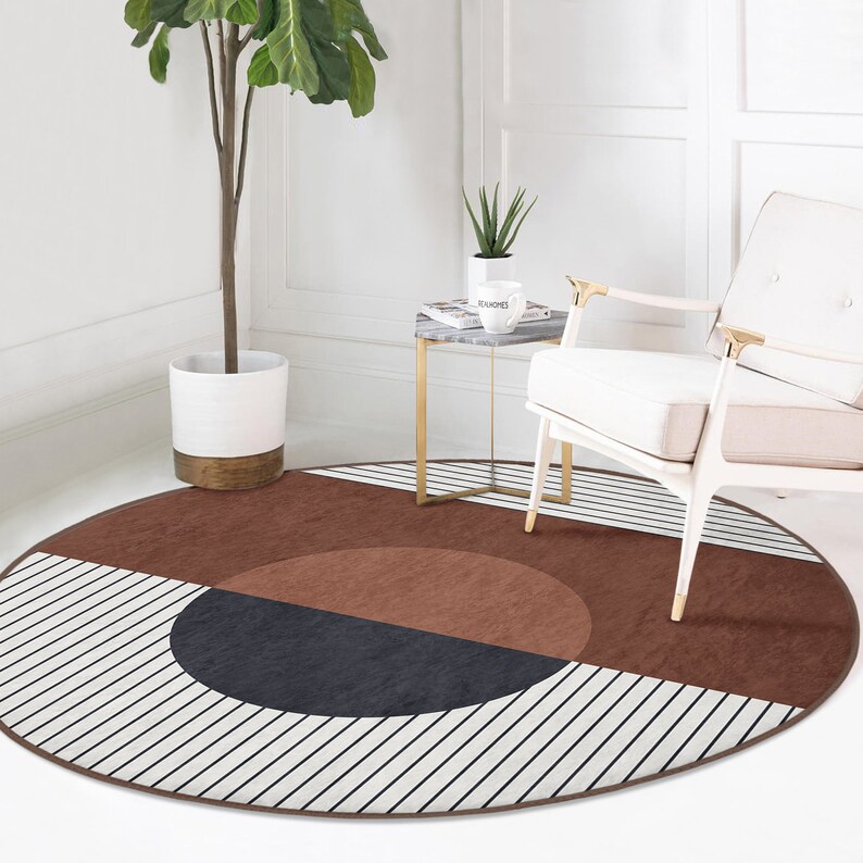 Abstract Round Rug Non-slip Circle Rug Striped Anti Slip - Etsy
