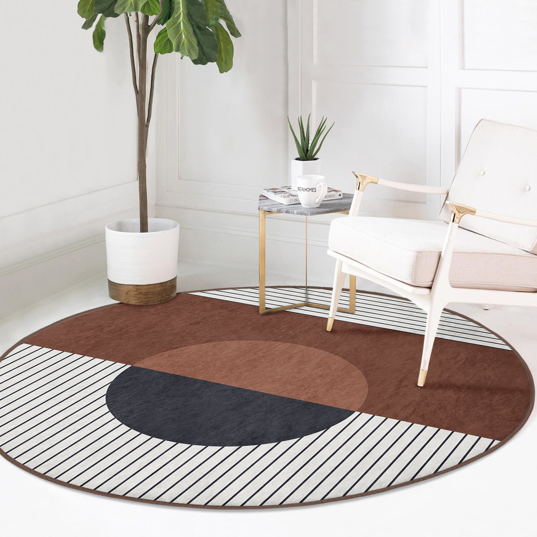 Abstract Round Rug Nonslip Circle Rug Striped Anti Slip Etsy