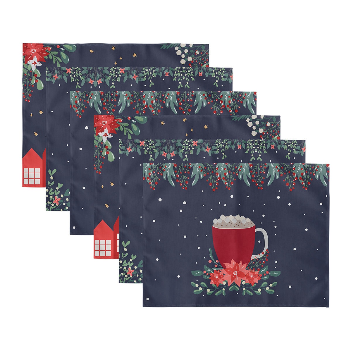 Set of 6 Blue Christmas Placemats Xmas Themed Placemat Xmas Etsy