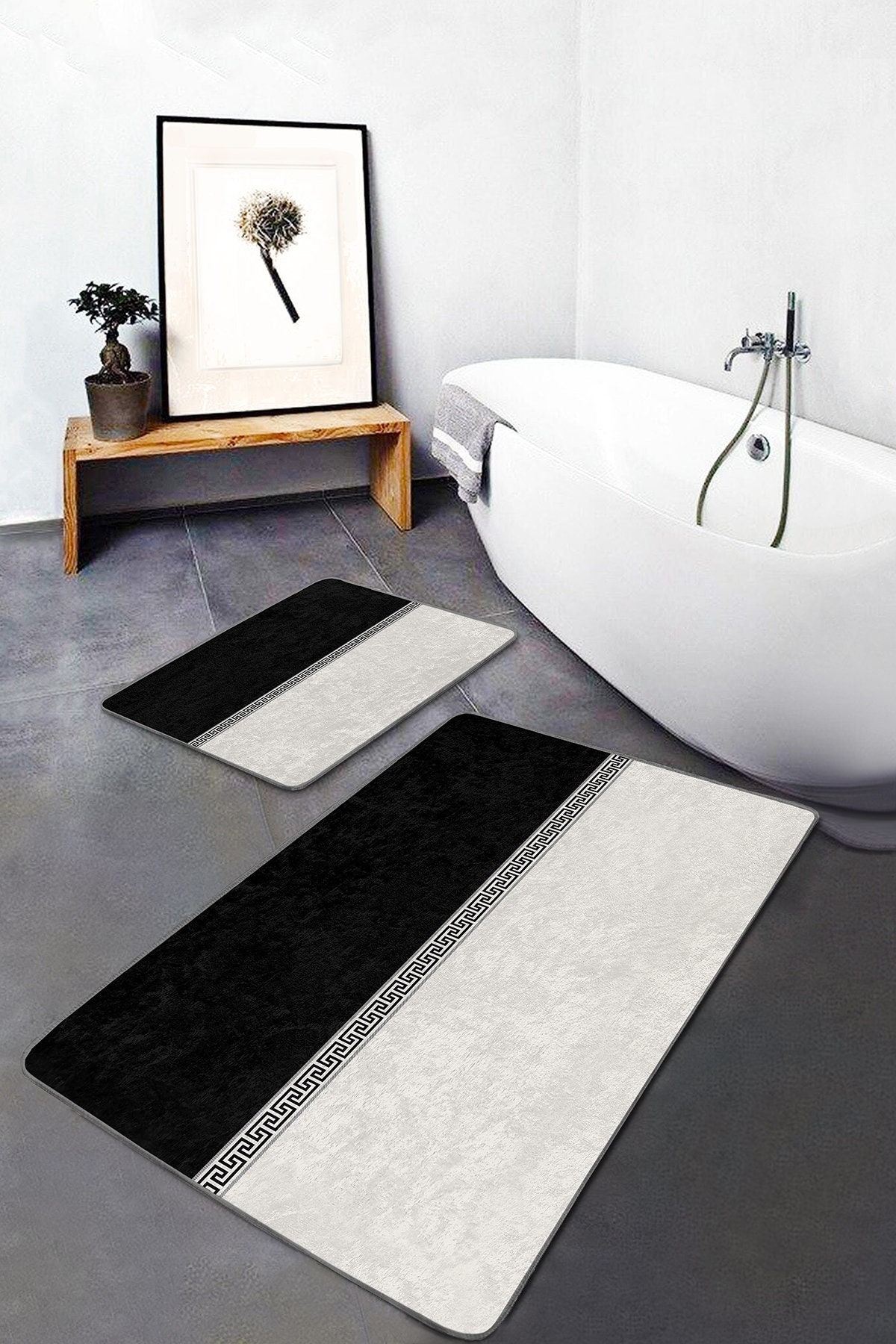 TRUEDAYS Boho Absorbent Bath Mat with Non Slip Backing - Mid Century Modern Washable  Bathroom Rugs - Minimalist