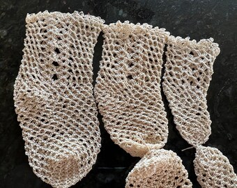 Hand Crocheted/Vintage Doll Socks/Ecru/Doll Clothing
