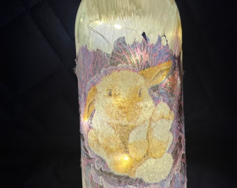 Hand painted bottle with Thumper/gift for her/table decoration/centerpiece/housewarming