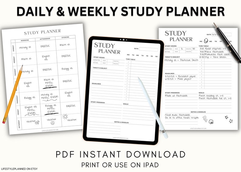 Printable Student Planner Academic Planner Printable College Etsy