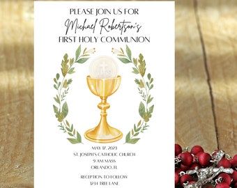 Traditional First Communion Invitation - First Holy Communion - 1st Communion Digital Download Invitation - Customizable Eucharist Invite
