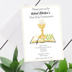 First Holy Communion Invitation - Digital Download 1st Communion Invite - Catholic Bible and Chalice Invitation - 1st Holy Communion