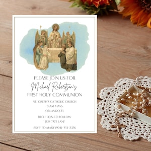 First Holy Communion Invitation - Traditional Last Supper Painting - Digital Download Invite - 1st Communion Invitation - Eucharist