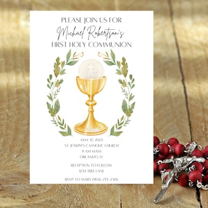 Traditional First Communion Invitation - First Holy Communion - 1st Communion Digital Download Invitation - Customizable Eucharist Invite