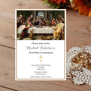 First Holy Communion Invitation - Last Supper - Digital Download Catholic 1st Communion Invitation - Last Supper Painting - Eucharist