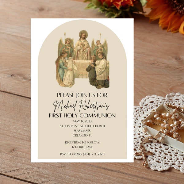 Traditional First Communion Invitation - 1st Holy Communion Invite - Catholic Invitation - Body and Blood - Eucharist Invitation