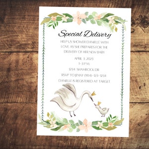 Stork Baby Shower Invitation - Mom and Baby Stork - Special Delivery Shower - Stork - Baby Shower Digital Download Invitation - Baby Stork