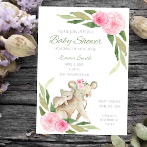 Koala Baby Shower Invitation - Digital Download Watercolor Koala Invitation - Boho Koala - Baby Koala Invitation - Koala Party - Baby Shower