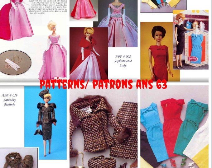 PDF Vintage.Parade de modèles en couture pour poupée Barbie,format PDF. Patterns avec tutoriels en anglais  format PDF