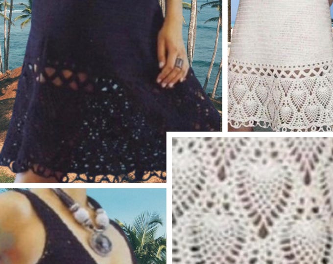 Vintage. Chic crochet lace dress pattern for women. Pattern with French tutorial in PDF format.