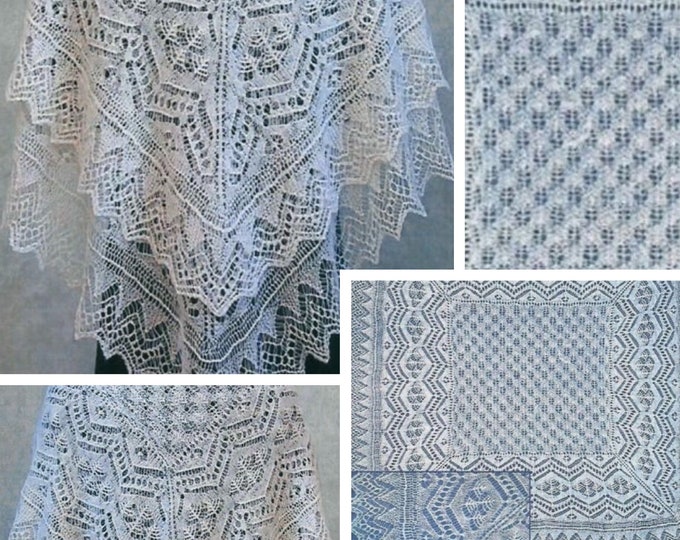 Vintage. Shetland style (Orenburg) shawl knitting pattern for women. Pattern with English tutorial in PDF format.