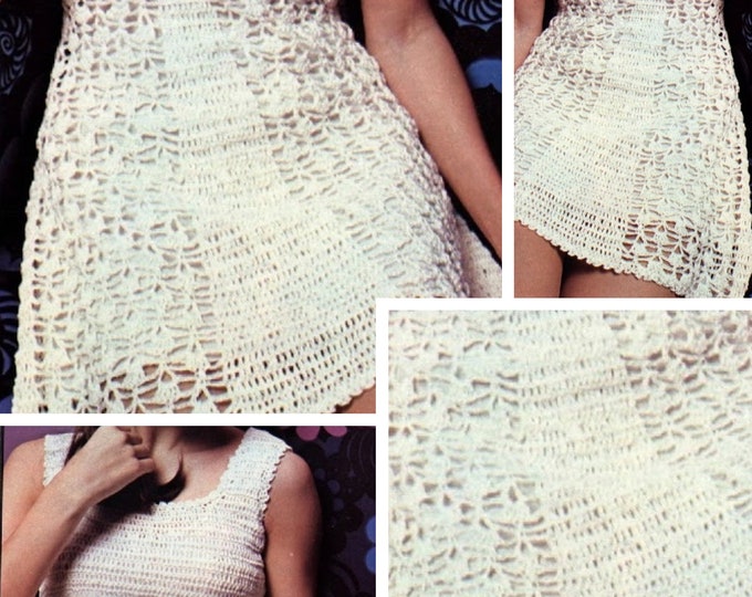 Vintage.Chic crochet lace dress model, for women.Pattern with French tutorial PDF format