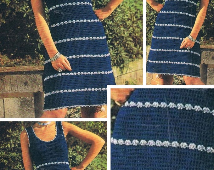 Vintage.Crochet lace dress model, for women.Pattern with English tutorial PDF format